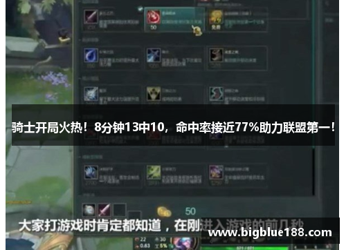骑士开局火热！8分钟13中10，命中率接近77%助力联盟第一！
